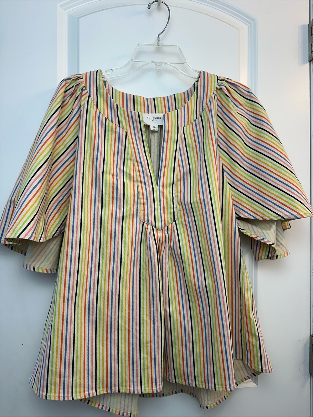 Tuckernuck Pomander Place Rainbow Striped Flutter-Sleeve Top - Picture 1 of 7
